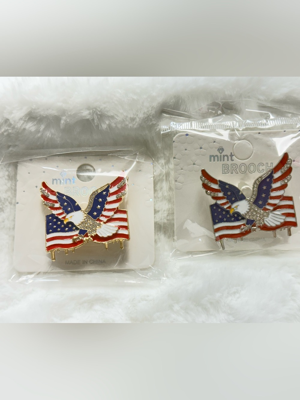 2 Patriotic Eagle Brooches in Red, White & Blue silver & gold toned - Picture 3 of 4